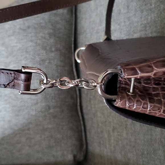 Longchamp Roseau Brown Croc Embossed Leather Bag - Picture 10 of 13